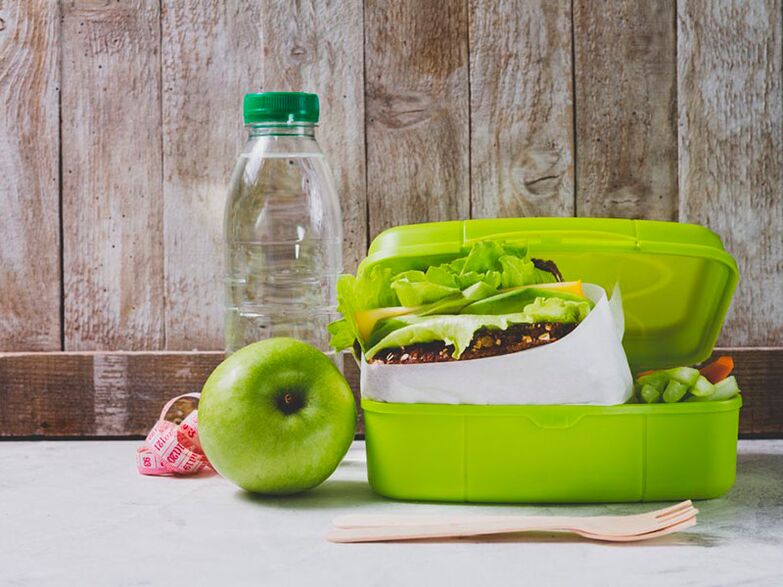 Apple, water and salad